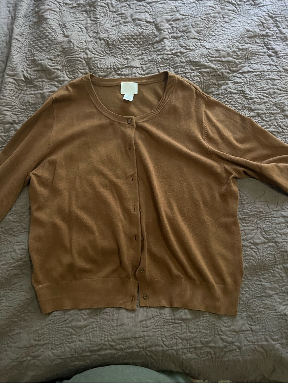 H&M Classic Crewneck Women's Cardigan Sweater - Camel Brown
